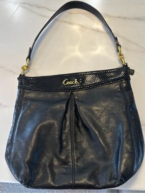 Vintage Coach Ashley F20114 Black Leather Hobo Shoulder Bag Snake Trim